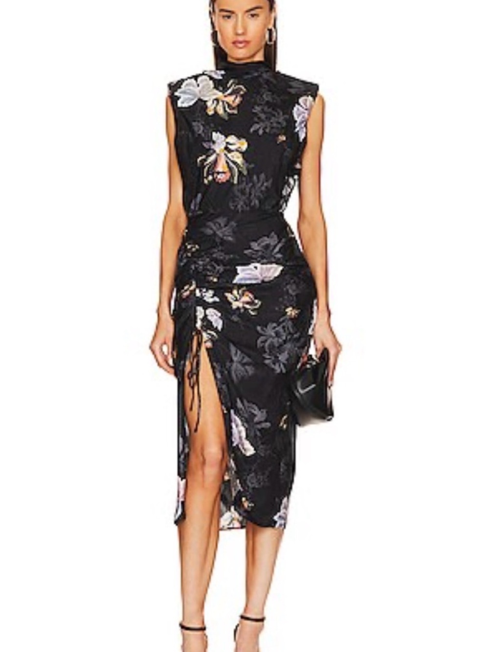 Allsl saints Isla Lily Silk Rushed Split Midi Dress - Black